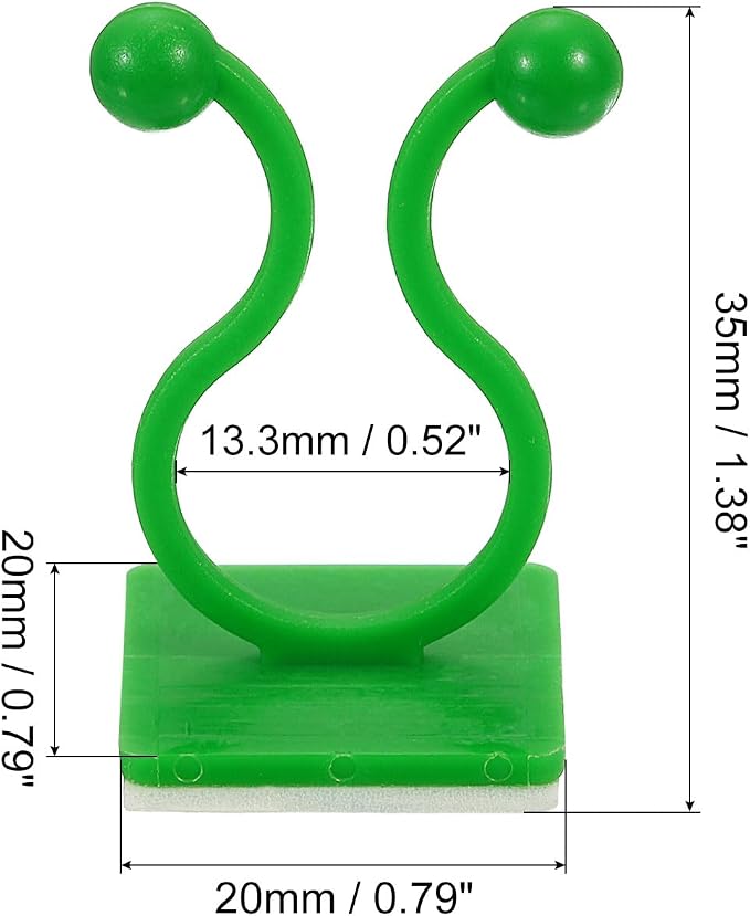 uxcell 100Pcs Plant Climbing Wall Fixture Clips, Plant Fixer Self-Adhesive Hooks Wire Fixing Supporting for Indoor Outdoor Decoration and Cable Wire Fixing (Green, 13.3mm/0.52")