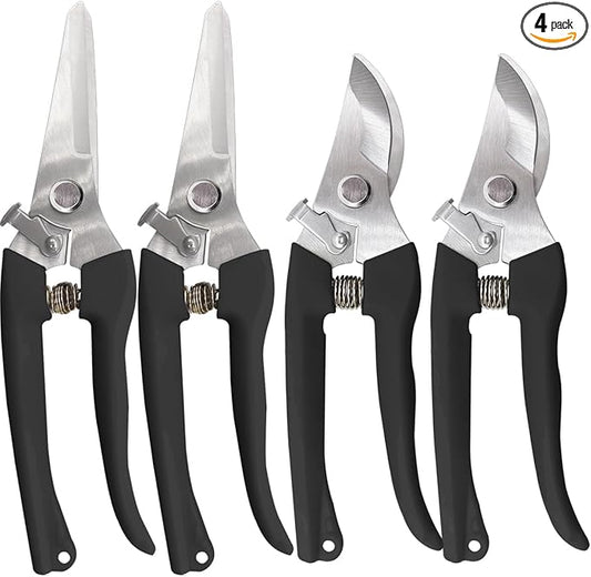 Garden Scissor for Plant, 4 Pcs Floral Scissors, Tip Pruning Shears Bulk for Cutting Flowers, Bonsai, Fruits and Trimming Plants(Black)