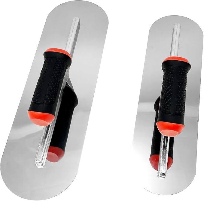 Round End Pool Trowel Set, 2pcs Finishing Trowels Set, Stainless Steel with Soft Grip Handle