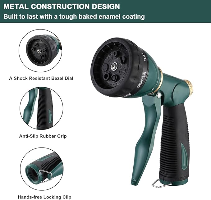 FANHAO Garden Hose Nozzle Sprayer Heavy Duty, 100% Metal Spray Nozzle High Pressure Water Hose Nozzle with 7 Patterns for Watering Garden, Washing Cars and Showering Pets
