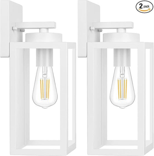 BesLowe Outdoor Wall Light Fixtures, Exterior Waterproof Wall Lanterns, Porch Sconces Lighting with E26 Sockets, Modern White Outside Lights for House Patio Front Door Entryway, 2-Pack