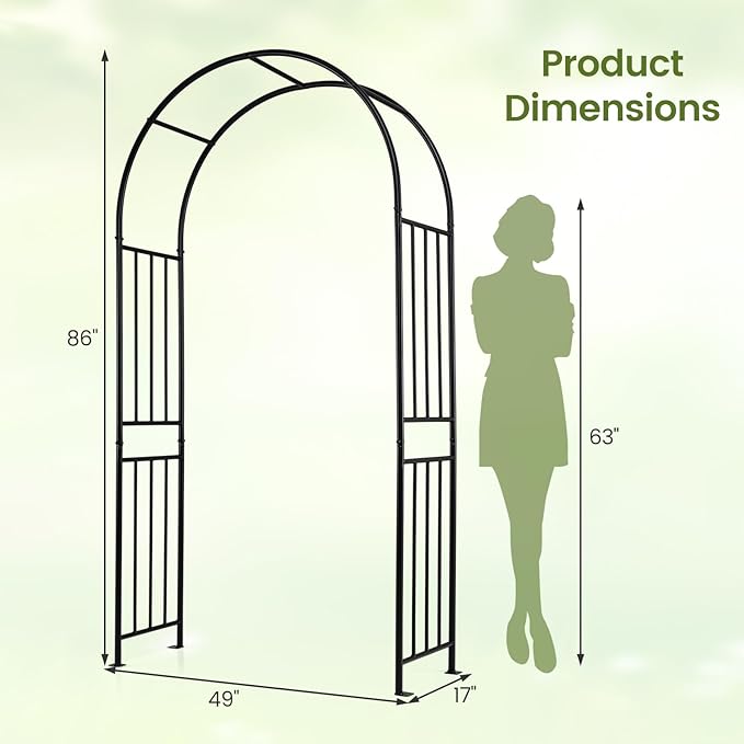 Giantex Garden Arch Outdoor Metal Arbor Trellis, 86'' Heavy Duty Steel Pergola Arch with Ground Stakes for Climbing Plants, Wedding, Party & Backyard Decoration (1 Pack)