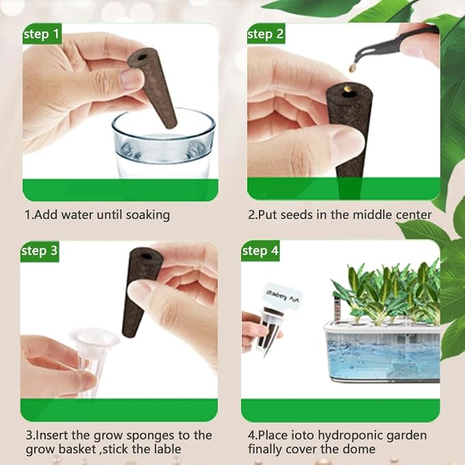 100pcs Grow Sponges Kit for Hydroponics,Replacement Seed Starter Pods Compatible with AeroGarden,50pcs Pod Labels,1 Seeder,Highly Breathable - Indoor Garden Growing System for Most Brands