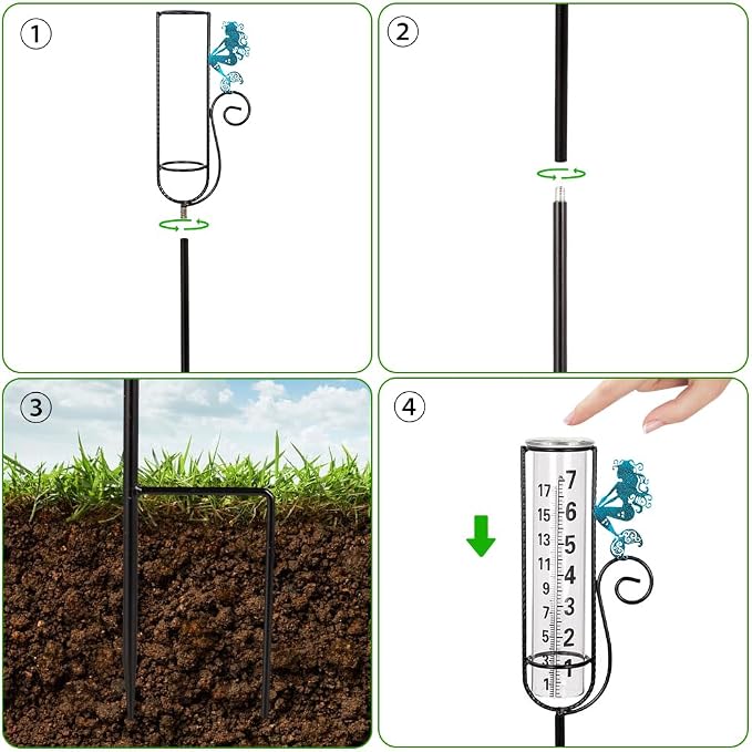 Stargarden Rain Gauge Outdoor, Mermaid Rain Gauge with Metal Stake, Decorative Rain Measure Tool for Lawn, Garden, Outdoor