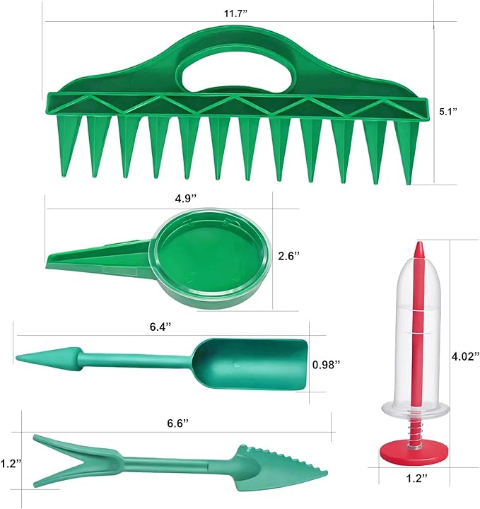 7PCS Mini Handheld Seed Spreader Set with Adjustable Speeds and 12-Hole Dibber Tool, Multifunctional Sowing Seeds Dispenser Planter Kit for Lawn Garden Farm Yard