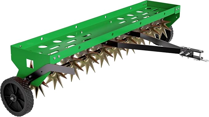 40" Spike Aerator Tow Behind, Lawn Aerator Tow Behind with Universal Hich, Green Galvanized Steel and Includes a Pallet Capable of Supporting 280 Pounds, Pull Behind Aerator for Garden, Farm and Lawn