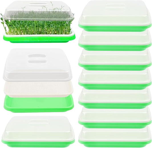 10 Pack 12.6 x 10 x 4.8 inch Microgreens Growing Trays with Lids, BPA-Free Sprouting Trays, Germination Tray for Beans, Wheatgrass & Microgreens, Home, Kitchen & Garden