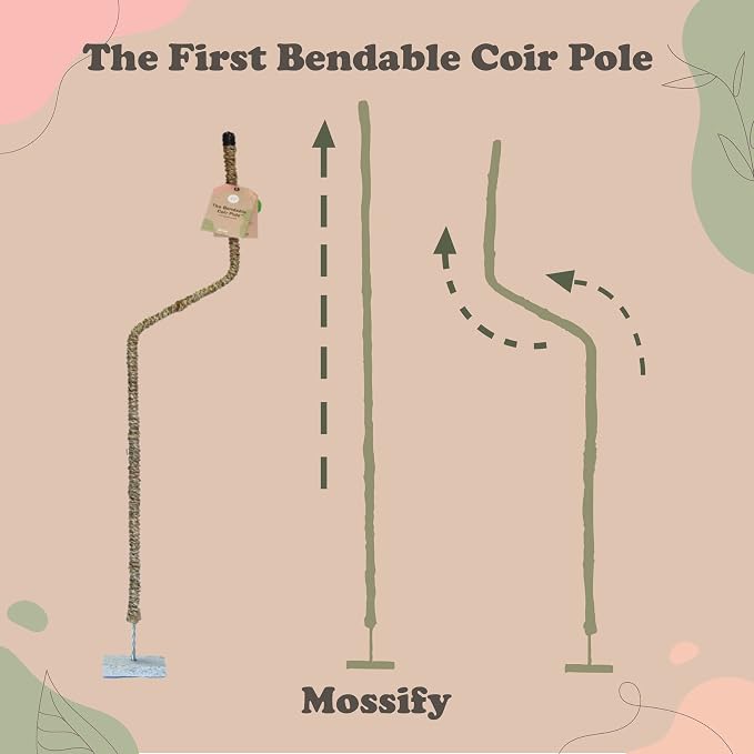 Mossify Bendable Coir Pole for Plants – 16” Premium Manila Coir Moss Pole Monstera Plant Support for Indoor & Outdoor Plant Climbing Support - Comes with Reusable Tape for Durable Plant Pole