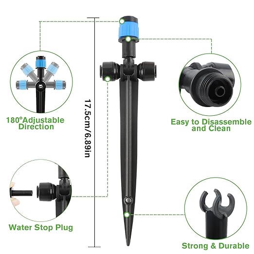 Kalolary Drip Irrigation Emitters, 30pcs Quick Connect Adjustable 360 Degree Water Emitters for for 1/4" Tubing, Durable Irrigation Drippers for Garden, Lawn, and Greenhouse Watering Systems(Blue)