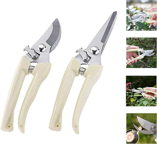 2-Pack Premium Gardening Pruning Shears Set - Includes Straight Blade Scissors & Bypass Pruner - Stainless Steel Blades for Easy Trimming, Cutting Branches, Flowers & Fruits