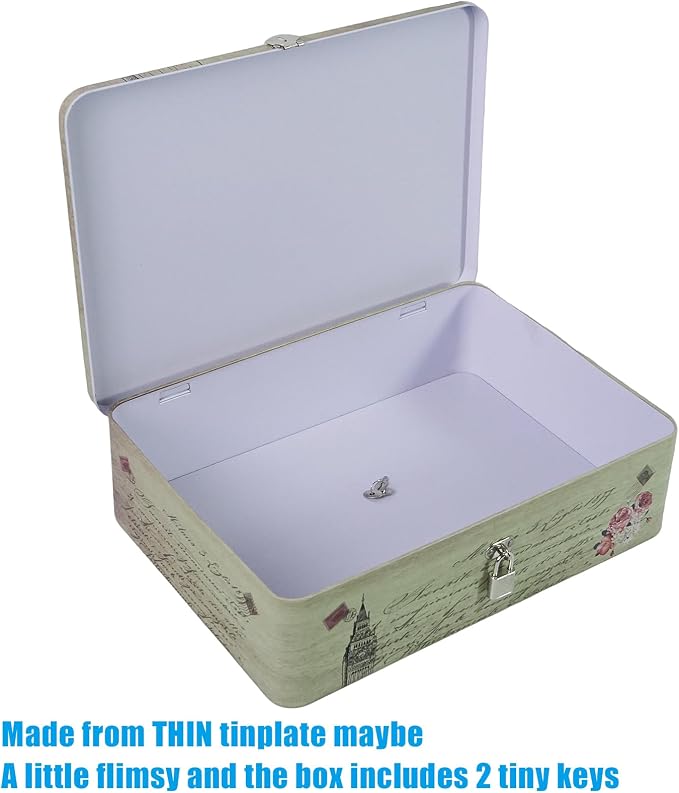DreamsEden Seed Storage Box with Lock and Key, Metal Seed Organizer for Garden Packets, Waterproof Seed Saver Container, Rustic Decorative Box for Tea Sewing Letters, Gift for Gardeners Homesteaders