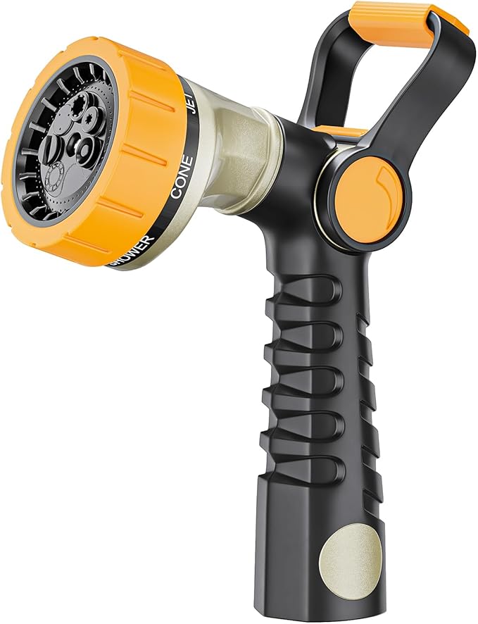 FANHAO Fireman-Style Garden Hose Nozzle, Heavy-Duty Metal Water Hose Sprayer with Lever Control & Thumb Control, 7 Spray Patterns, High-Pressure Water Nozzle for Lawn Watering, Car & Pet Washing