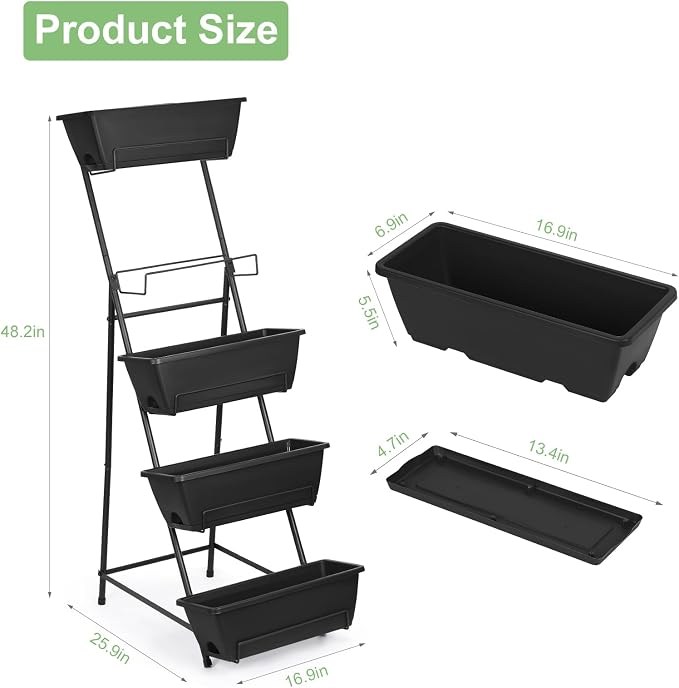YBING Vertical Garden Planter 5 Tier Raised Garden Bed Outdoor Tiered Herb Garden Planter Standing Vertical Planter Box Flowers Vegetables Planters Black