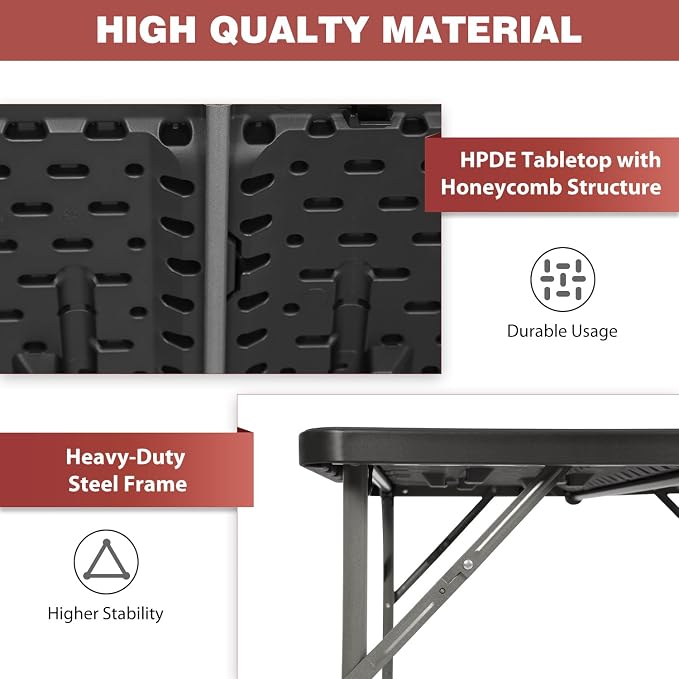 PayLessHere 34" Folding Tables Plastic Folding Card Table Half Portable Foldable Square Table for for Parties Wedding BBQ Camping, Black