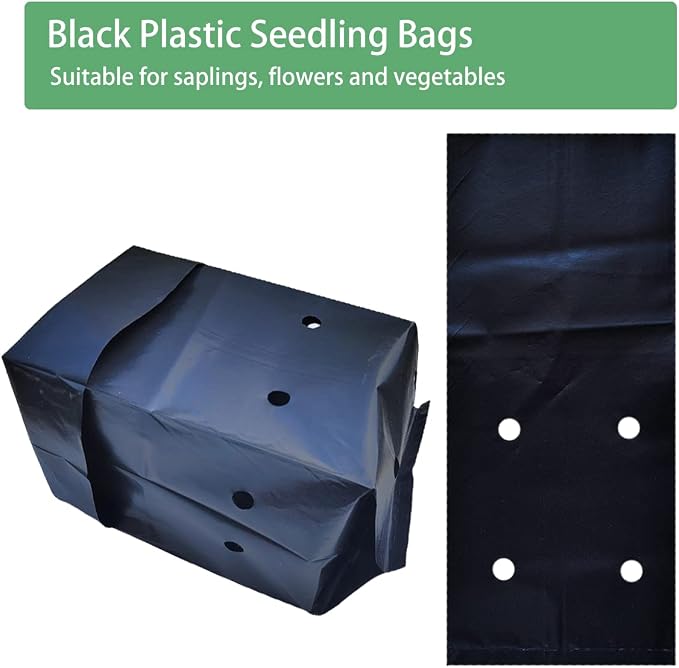 Belit Nursery Growing Bags, 100 Pcs Black Plastic Seedling Pots for Gardening Seed Plant Bags, Fruit Tree Seedling, Starting saplings(7"x8.7")