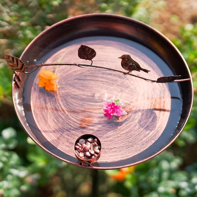 VEWOGARDEN Retro Bird Bath for Outside Garden 12" Birdbath with Metal Stakes, Bird Bath and Feeder for Yard Patio Decor