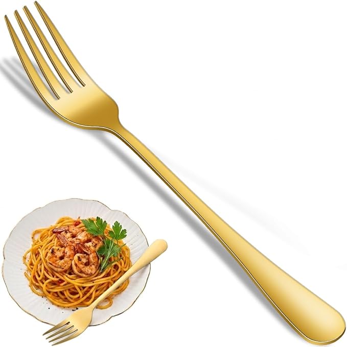 16-Piece Gold 8 Inches Stainless Steel Dinner Forks Set,Golden Silverware Fork,Durable Mirror Polishing Table Forks For Restaurant And Hotel