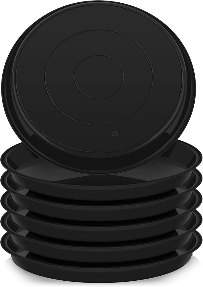 VUWEZ 6 Pack of 18 inch Plant Saucer (16 Inch Base), Plant Saucer 18 Inch Round, Plant Trays for Pots, Plant Drip Tray, Plant Pot Saucers, Pot Saucer 18", Plant Saucers for Indoors (18", Black)