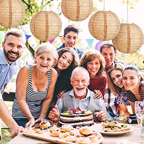 Hortsun 24 Pcs Print Burlap Paper Lanterns Round Chinese Paper Lanterns Farmhouse Boho Classroom Home Decor Classroom Sweet Birthday Party Ceremonial Event (8 Inch)