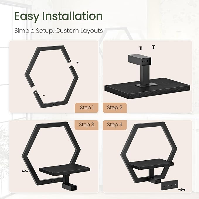 CHOEZON Wall Planters for Indoor Plants Set of 2, Wall Plant Holder, Floating Shelves for Living Room, Bedroom, Kitchen, Home Office, Black TBJ40P2BB