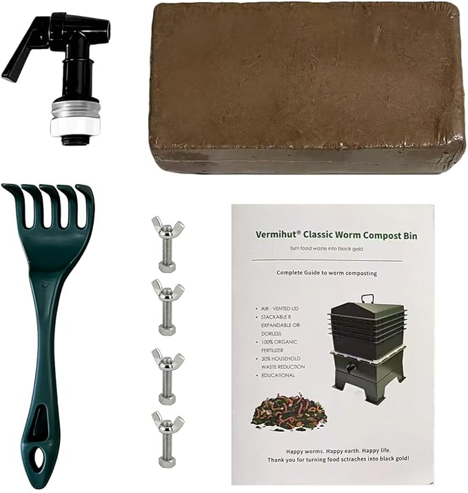 The Original VermiHut® Classic Model 5-Tray Worm Composter Bin – Indoor & Outdoor Vermicomposting System, Continuous Flow Food Waste Recycler for Organic Composting & Gardening - Dark Green