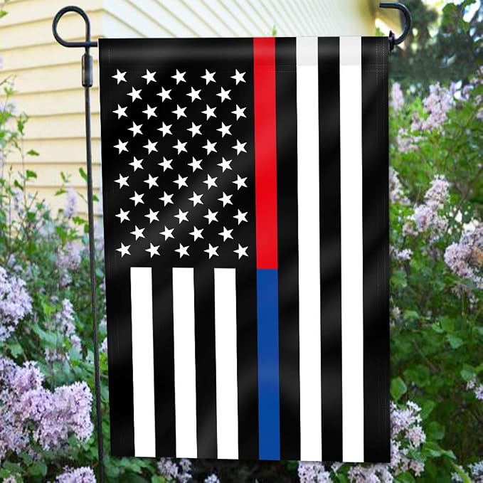 ANLEY Double Sided Premium Garden Flag, Thin Blue and Red Line US National Honor Police Officer & Firefighter Garden Flags - Weather Resistant & Double Stitched - 18 x 12.5 Inch