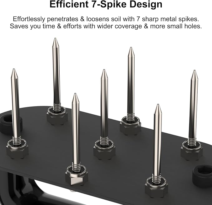 Hand Tiller Garden Tool Lawn Aerator Spike Manual Tool Portable Handheld Aerator Lawn Tool with 7-Iron Spikes, Pre-Aessmbled Small Grass Aerator Tool, Cultivator Tiller Soil Lossener