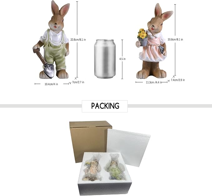 Bunny Outdoor Statues, Garden Bunnies Outdoor Decor Resin Adorable Bunny Statue for Garden Patio Yard Lucky Rabbit Statue Grandma Mom Women Dad Gifts,8.1 inch (2 Pack)