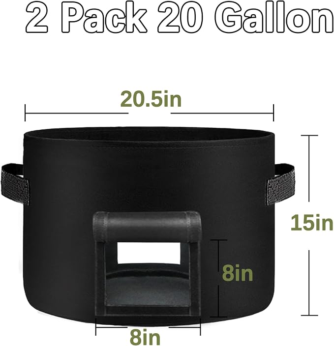 TCBWFY 20Gallon Potato Grow Bags with 2 Flaps,2 Pack Heavy Duty 14oz/yd² Potato Grow Bags,Planting Bag with Sturdy Handles and 2 Harvest Windows,Vegetable Grow Bags for Planting Potato,Carrots