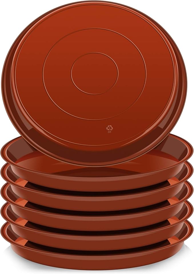 VUWEZ 6 Pack of Plant Saucer 14 Inch (12 Inch Base), 14 Inch Plant Saucer, Plastic Plant Trays for Pots, Plant Saucers for Indoors Round, Planter Tray for Planter 11"/12"/13" (14", Terracotta)