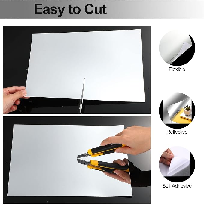Zonon Flexible Mirror Sheets Self Adhesive Non Glass Mirror Tiles Stickers for Home Wall Decor(10 Pieces,9 x 13 Inches)
