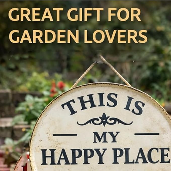 1PCS Funny Garden Metal Sign -"This Is My Happy Place Don't Fxxk It Up" Vintage Decor, This Is My Happy Place – Funny Metal Sign, Welcome to Wall, Transform Your Garden of Art (8 * 8in)