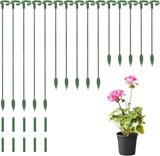 15-Pack Adjustable Plant Support Stakes with Movable Clips, 3-Size(6.7/10.6/14.6in) Green Garden Stakes for Potted Plants Indoor Outdoor, Orchid Tomato Rose Single Stem Support, Sturdy & Reusable