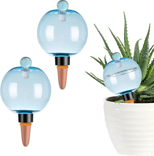 2 Pack Self Watering Globes 17oz Large Plant Watering Globes Top Fill, Self Water Planter Insert Indoor/Outdoor Plastic Water Bulbs Slow Release Terracotta for Plants, Blue