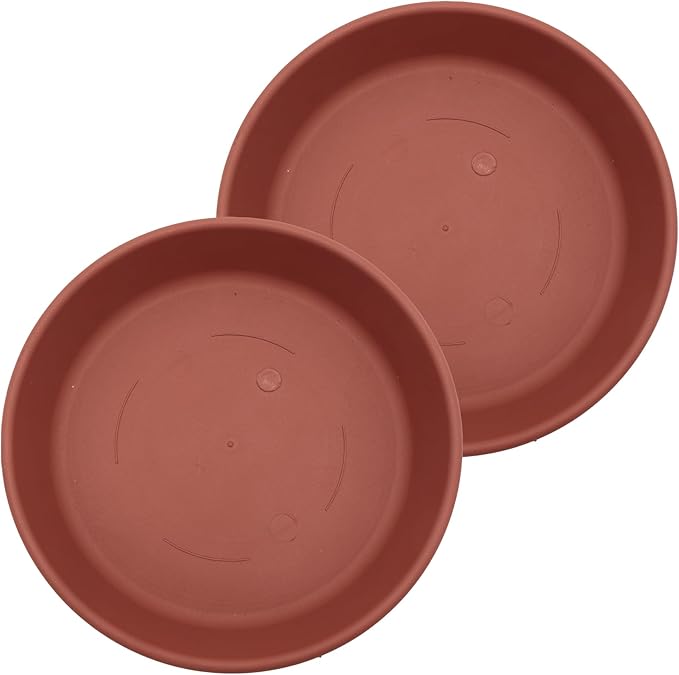 The HC Companies 21 Inch Classic Round Plant Saucer, Lightweight UV-Resistant Plastic Outdoor & Indoor Flower Pot Tray, 2-Pack Plant Pot Trays for Garden & Home Decor, Clay