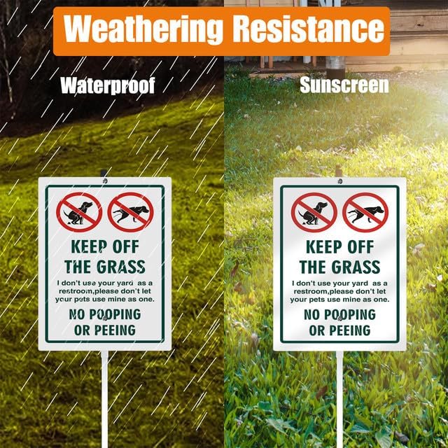 Keep Off The Grass No Pooping Or Peeing Yard Sign With Stake No Dogs Poop Reflective Aluminum Yard Signs Rust Free For Lawn Garden Outdoor Signs (8x12) IN