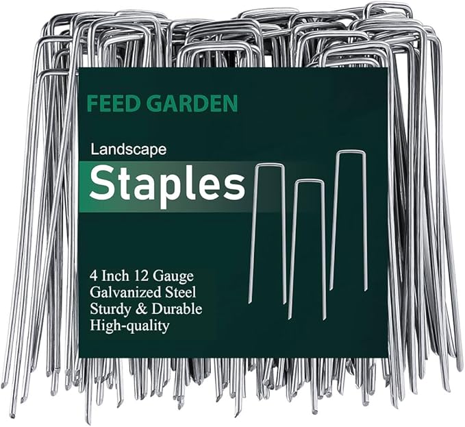 FEED GARDEN 4 Inch 25 Pack Galvanized Landscape Staples 12 Gauge Anti-Rust Garden Stakes Landscaping Fabric SOD Pins Yard Stakes for Weed Barrier Fabric