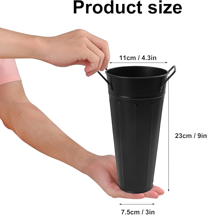 12 PCS 9 Inch Metal Flower Vase for Cut Flowers, Galvanized Metal Floral Buckets, Vintage Style Galvanized Flower Bucket for Home Décor & Wedding Centerpiece (Black)