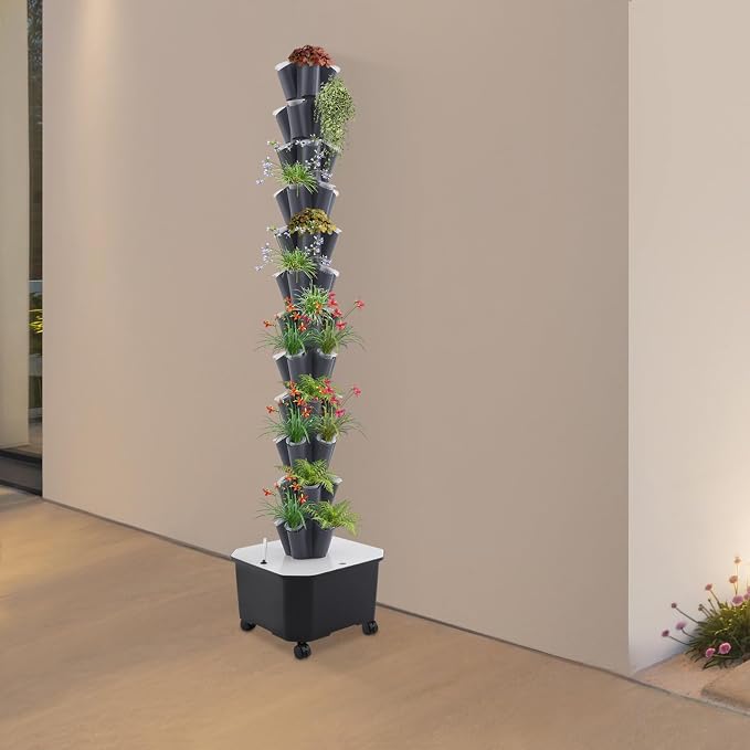 Hydroponics Growing System, 12 Layers 60 Plant Sites Indoor Hydroponic Tower with Water Pump, Vertical Garden Planter with Wheels, Hydroponic Germination Kit for Gardening Lover