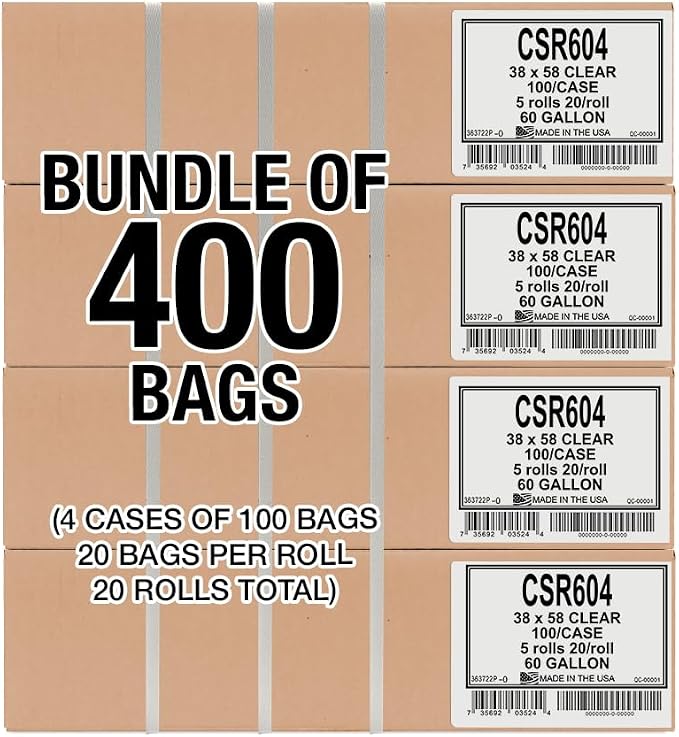 Aluf Plastics 55-60 Gallon 2 MIL (eq) Clear Heavy Duty Garbage Bags - 38" x 58" - Pack of 400 - for Industrial, Recycling, Storage, & Outdoor