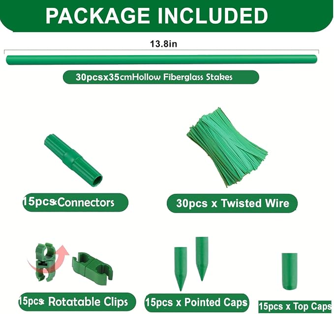 30Sets Garden Stakes Set 120pcs with 14 Inch Plant Sticks and Stake Arms, DIY 4ft 5ft 6ft 7ft 8ft Tomato Stakes, Garden Stakes for Vegetables Tomato Pepper Indoor Outdoor Plants