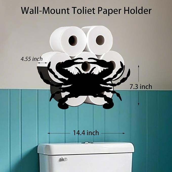 Crab Toilet Tissue Holder,Animal Paper Holders,Decorative Metal Papers Holder,Funny Toilet Animal Storage for Bathrooms,Bathroom Paper Organizer for Extra 8 Rolls Wall Mounted Art Decor