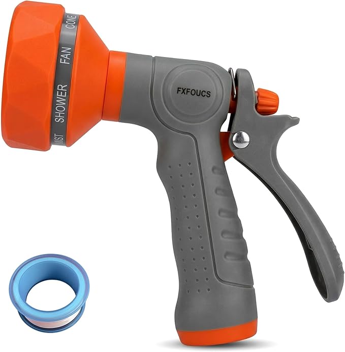Garden Hose Nozzle Sprayer-This High Heavy-Duty Spray Nozzle Offer 9 Watering Patterns for Watering Plants,Lawns &Gardens,Washing Cars,Household Cleaning and Showering Pets (Orange-grey)