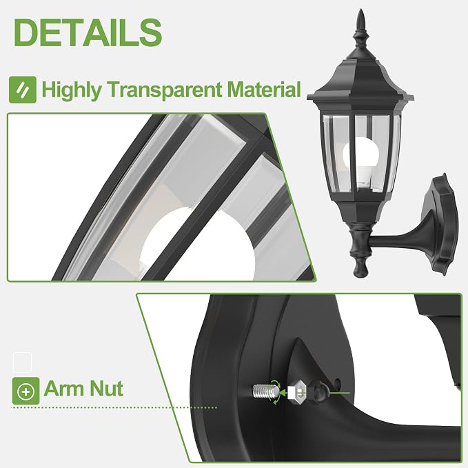 EMART Plastic Outdoor Wall Light Fixtures with Bulbs, Waterproof and Anti-Corrosion Porch Sconces, Exterior Lanterns Wall Mount Lamp for Outside, Garage, Front Door, House, Patio, 2 Pack, Black
