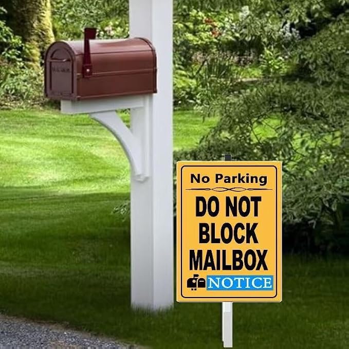 Do Not Block Mailbox Parking Yard Sign with Stakes,Rust Free Aluminum(8 * 12in),No Parking In Front of Mailbox Sign,No Truck Warning Road Signs
