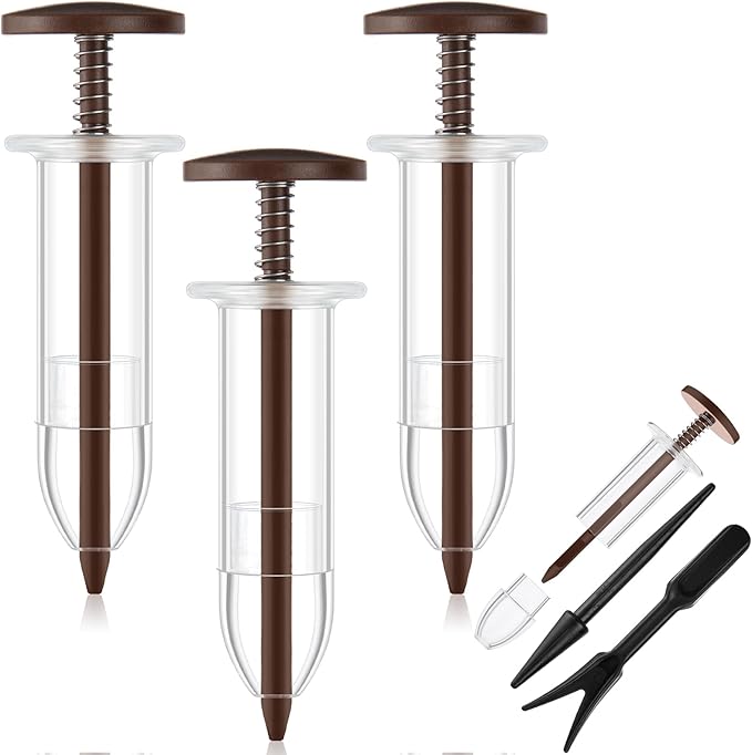 Flutesan 6 Pcs Mini Sowing Seed Dispenser Sower with 2 Transplanting Tools Hand Spreader Garden Seed Planter for Carrot Lettuce Grass and Spinach Sower(Brown)