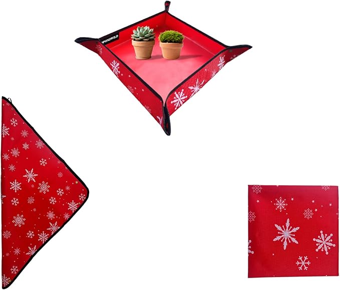Plant Transplanting Mat - Thickened Waterproof Potting Mat, Succulent Gardening Mat, Portable Repotting Mat for Mess Control (PVC-Red Snowflake19.7 x19.7)