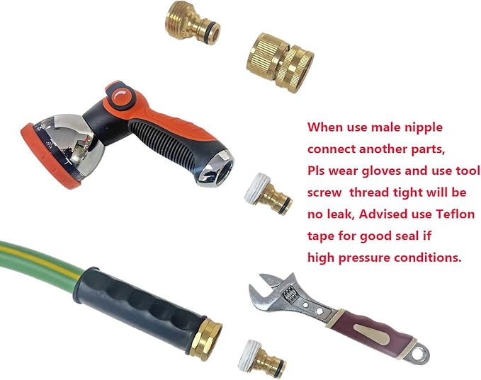 HQMPC Garden Hose Quick Connect Solid Brass Quick Connector Garden Hose Fitting Water Hose Connectors Garden Hose Disconnect 3/4 inch GHT (2Sets) (2Female+2Male)