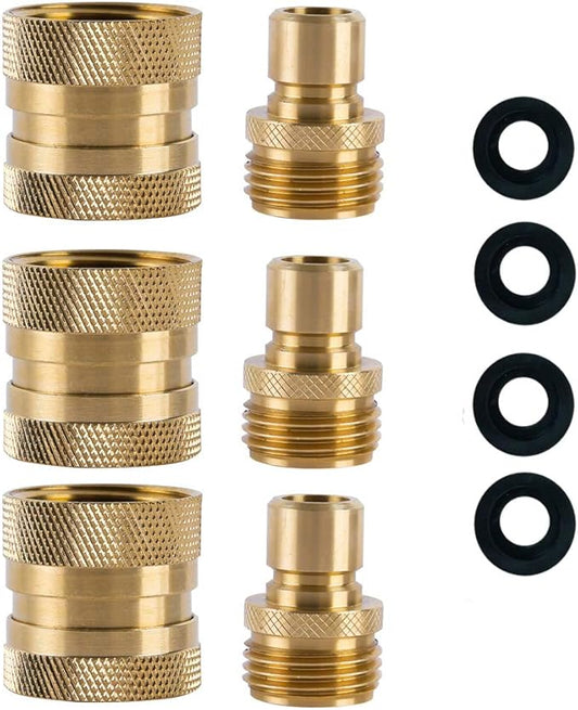 HQMPC Garden Hose Quick Connect Brass Hose Quick Adapter Quick Fittings 3/4“GHT Thread Pressure Washer Adapter(3 Female+ 3 Male)
