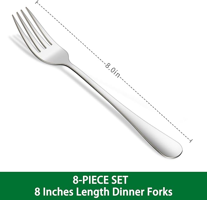 Dinner Forks Set, 8 Inches Stainless Steel Silverware Fork, Dishwasher Safe Food Grade Metal Forks, Mirror Polishing Main Fork Set of 8 For Home,Restaurant Or Hotel